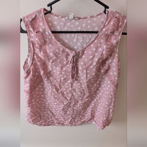 Como Blu Women's feminine pink and white polka dot sleeveless top. Size large